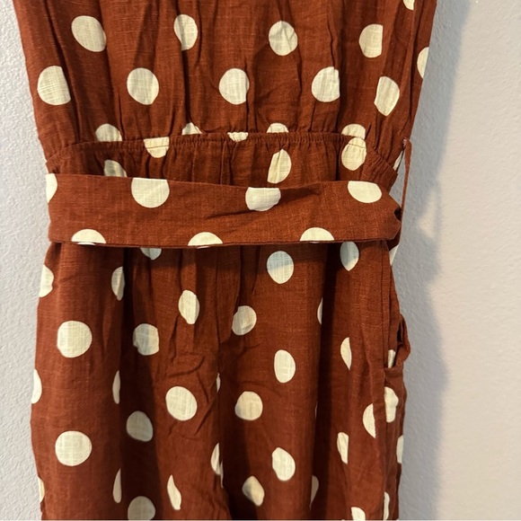 Monteau Rust and Cream Polka Dot Jumpsuit M, Button, Belted, crop - Picture 3 of 14
